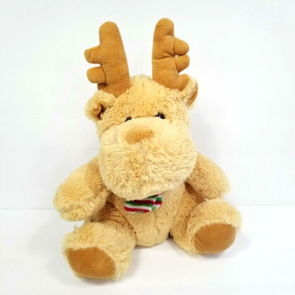 Moose Reindeer Plush Green Red White Scarf Brown Christmas 13" Stuffed Animal